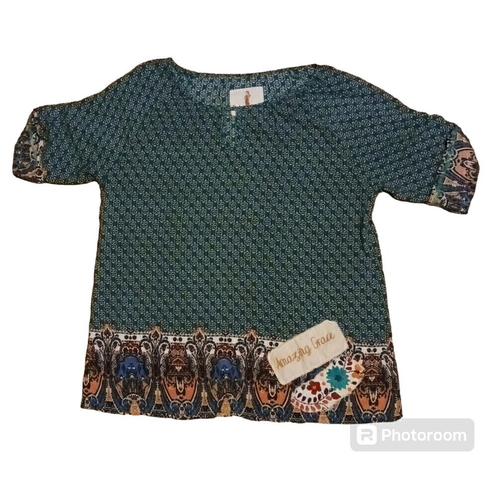 Boho Jane Women's Amazing Grace Rayon Blouse Toile-Esque Pattern Size S